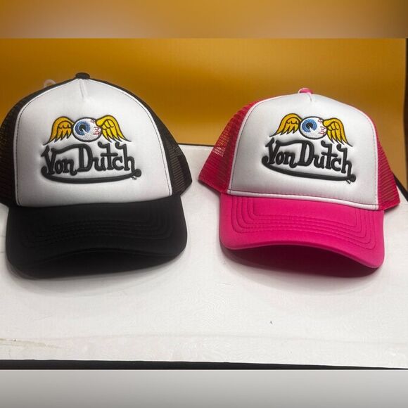 VON DUTCH Flying Eyeball Wordmark Trucker Hat Pink - Picture 2 of 5